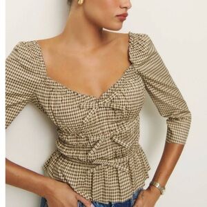 NWT Reformation Lauryn Gingham Cotton Bow Top